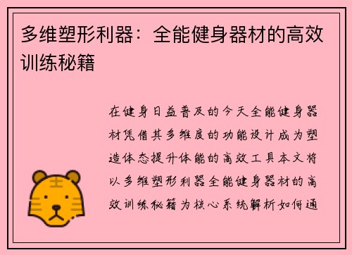 多维塑形利器：全能健身器材的高效训练秘籍