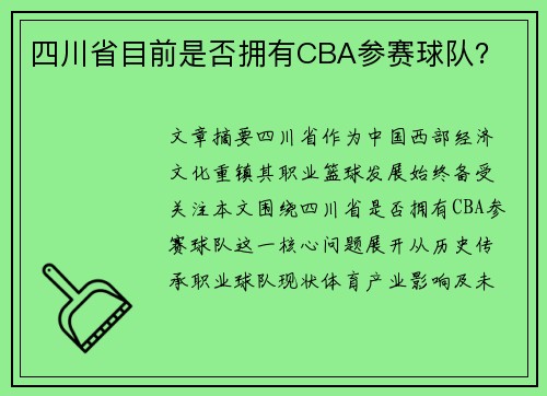 四川省目前是否拥有CBA参赛球队？