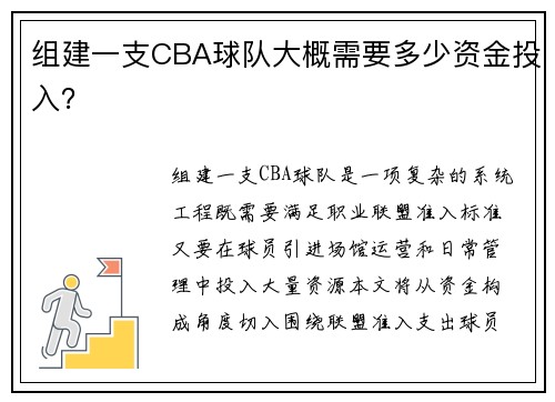 组建一支CBA球队大概需要多少资金投入？